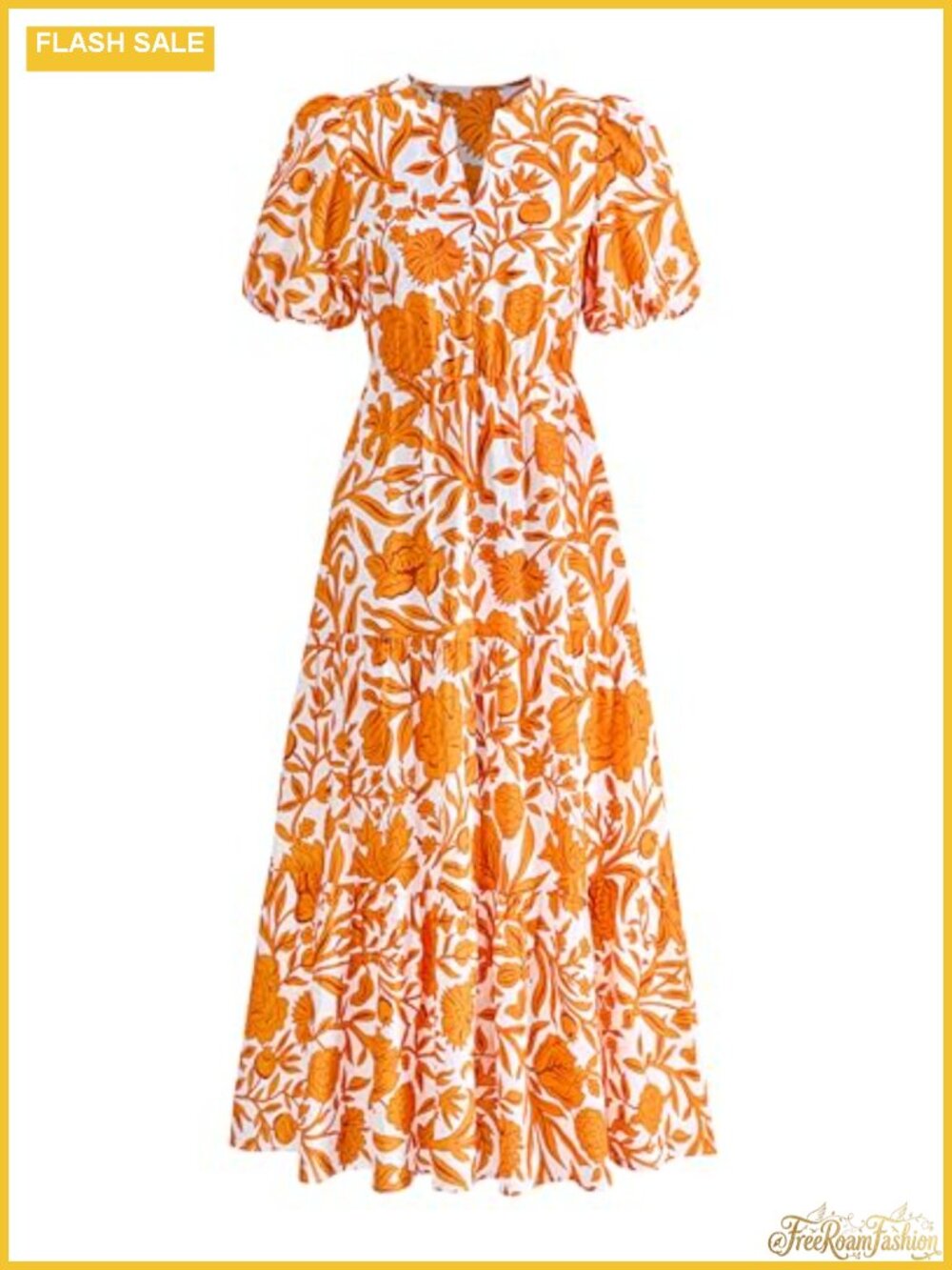 Women Summer Puff Short Sleeve Floral Boho Tiered Ruffle Maxi Dress